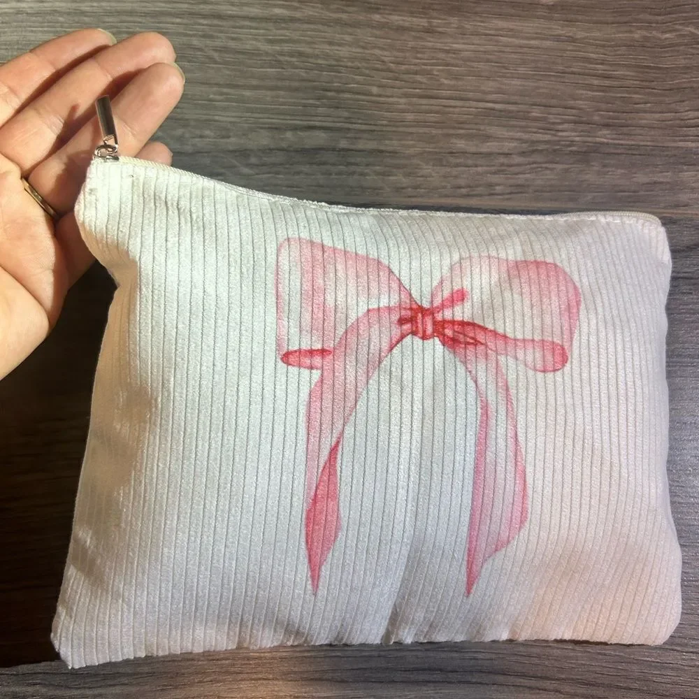 Cosmetic Pouch with A Cute Pink Bow